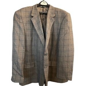 Joseph &‎ Feiss Mens Blazer 50 Regular Brown Plaid Lambswool Sport Coat